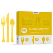 Sunshine Yellow Heavy-Duty Plastic Cutlery Set for 20 Guests, 80ct
